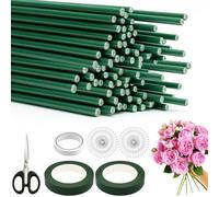 DONQL 100 Fil de Fleurs Vert Kit, Tiges Fleurs Artificielles 2mm*25cm avec 2 Floratape Fleuriste, Flexible Tiges Fleurs Artificielles, Durable Tige de Fleuriste pour DIY Flower＆Fleurs à Crochet