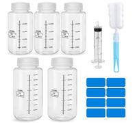 DONQL 5 Pièces Bouteille à Col Large, 500 ml 250 ml Bouteille de Laboratoire avec Bouchon à Vis avec Étiquettes, Seringue et Goupillon, pour le Stockage de Solvants Liquides