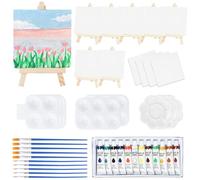 DONQL 50 Mini Toile et Chevalet Peinture Kit, Chevalet de Table en Bois Réglable, Toiles de 4x4 Pouces, Pinceaux, Palette à Peinture et Couleurs Acryliques pour Peinture à l'Huile Enfants