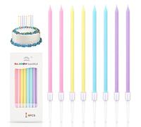 DONQL Couleur Arc en Ciel Bougies, 16PCS Longue Minces Bougies d'anniversaire avec Support, Bougies de Gâteau pour la Décoration de fête de Gâteau de Mariage d'anniversaire
