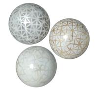 DONREGALOWEB Lot de 3 Boules de Nacre décorées avec Dessins argentés et dorés 10 cm
