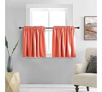 DONREN Demi-rideaux occultants pour petites fenêtres - Rideaux d'armoire pour cuisine avec passe-tringle (corail, 106,7 x 61 cm de long, 2 panneaux)
