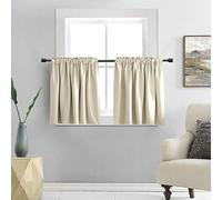 DONREN Lot de 2 rideaux courts, permettent d’économiser de l’énergie et de vous protéger des regards indiscrets, pour salle de bain, 86,4 x 96,5 cm (l x L), beige