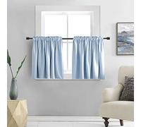DONREN Lot de 2 rideaux courts, permettent d’économiser de l’énergie et de vous protéger des regards indiscrets, pour salle de bain, 86,4 x 96,5 cm (l x L), bleu clair
