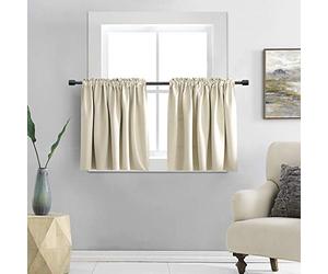 DONREN Lot de 2 rideaux courts, permettent d’économiser de l’énergie et de vous protéger des regards indiscrets, pour salle de bain, 86,4 x 96,5 cm (l x L), beige