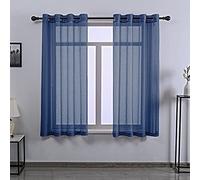 DONREN Lot de 2 rideaux semi-transparents texturés et doux pour petites fenêtres de cuisine, à œillets, 132,1 x 114,3 cm (l x L), bleu foncé