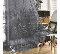 DONREN Lot de 2 Rideaux Transparents brodés de Luxe Gris pour Salon - 213,4 cm de Long - Voilages brodés à Motif de Feuilles pour Chambre à Coucher (132 x 213,4 cm (l x L), 2 Panneaux)