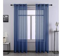 DONREN Lot de 2 voilages extra longs en voile de gaze doux et solide à œillets pour fenêtre de terrasse, chambre, 132,1 x 274,3 cm (l x L), bleu marine