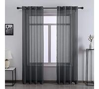DONREN Lot de 2 voilages Gris foncé de 213,4 cm de Long pour Chambre à Coucher et Salon - Rideaux Semi-Transparents à œillets pour Salon - Gris Anthracite