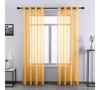 DONREN Lot de 2 voilages texturés à œillets pour Salon, Chambre à Coucher, 243,8 cm de Long, Jaune doré