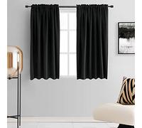 DONREN Rideaux courts de 122 cm de long pour cuisine - Rideaux occultants avec passe-tringle (1 paire, noir, 132 cm de large et 122 cm de long)