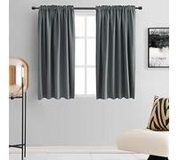 DONREN Rideaux occultants Gris de 122 cm de Long pour Chambre à Coucher - Rideaux de Traitement de Petite fenêtre avec Passe-Tringle (Gris Moyen, Lot de 2 Panneaux, 132 x 122 cm (l x L)