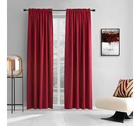 DONREN Toile de fond 1,5 x 2,7 m/1 paire de rideaux occultants thermo-isolants avec passe-tringle, couleur unie rouge, rideaux éco-énergétiques pour terrasse, 152 x 274 cm de long