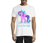Don't Be Shy Let's Get High Funny Art Crew Neck Cotton T-Shirt Homme Blanc, blanc, XL