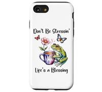 Don't Be Stressin' Life's a Blessing God Frog Cute Butterfly Coque pour iPhone SE (2020) / 7/8