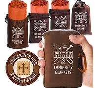 Don't Die In The Woods - Freakin' Huge Emergency Blanket [Lot de 4] Couvertures thermiques extra larges en Mylar avec sacs en nylon Ripstop + mousqueton à fermeture éclair [orange de survie]