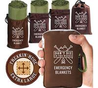 Don't Die In The Woods - Freakin' Huge Emergency Blanket [Lot de 4] Couvertures Thermiques Extra Larges en Mylar avec Sacs de Rangement en Nylon Ripstop + Mousqueton Fermeture Éclair [Vert armée]