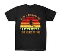 Don't Follow Me Do Stupid Things Skiing Vintage Men's T-T-Shirts à Manches Courtes Funny Gifts Tee Black(Small)