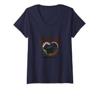 Don't Mess with Mamasaurus - Dinosaure Fierce Mom T-Shirt avec Col en V, Femme, Bleu Marine, XXL