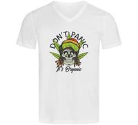 Don't Panic It's Organic Rasta Skull T-Shirt Graphique en Coton à col en V pour Homme Large
