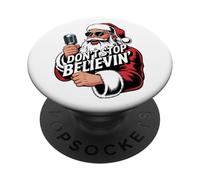 Don't Stop Believin Funny Karaoké Santa Clause Christmas PopSockets PopGrip Adhésif