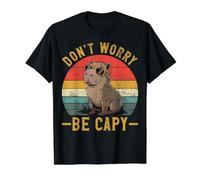 Dont Worry Be Capy Capybara Rétro Hommes Adolescents Garçons Enfants Filles T-Shirt Graphique avec Valeur, Homme, Noir, M