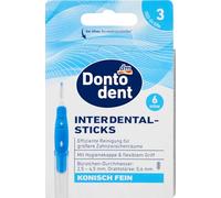 Dontodent 6 bâtonnets interdentaires, bleu ISO 3 (diamètre 2,5 à 4,5 mm), 6 brosses interdentaires, coniques fines, avec capuchon hygiénique et poignée flexible