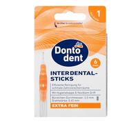 Dontodent Bâtonnets interdentaires orange, ISO 1 (diamètre 2 mm), 6 brosses interdentaires, extra fines, avec capuchon hygiénique et poignée flexible