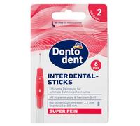 Dontodent bâtonnets interdentaires rouges, ISO 2 (diamètre 2,2 mm), 6 brossettes interdentaires super fines, avec capuchon hygiénique et poignée flexible
