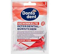 Dontodent Brosses interdentaires coudées ISO 2/2,5 mm, 28 brosses interdentaires rouges - Avec poignée ergonomique et manipulation sûre
