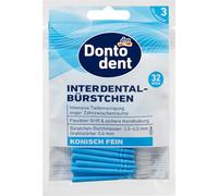 Dontodent Brossettes interdentaires ISO 3/3 mm, 32 brossettes interdentaires bleues - Nettoyage intensif des dents en profondeur et espaces étroits