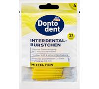 Dontodent Brossettes interdentaires ISO 4/3,5 mm, 32 brossettes interdentaires jaunes, idéales pour le nettoyage des ponts et des bridets
