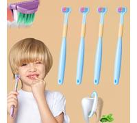 Donubiiu Amalios Amalios Lot de 4 brosses à dents triple face pour enfants de 1 à 14 ans, bleues, de 1 à 6 ans