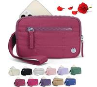 Donubiiu Convely Essential Wristlet,Convely Wristlet,Wristlet Wallets for Women with 3 Zipper Purse, Nylon Quilted Wallet, Small Wristlet Pouch, rouge