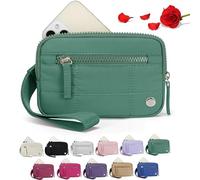 Donubiiu Convely Essential Wristlet,Convely Wristlet,Wristlet Wallets for Women with 3 Zipper Purse, Nylon Quilted Wallet, Small Wristlet Pouch, vert
