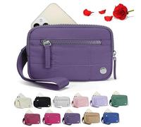 Donubiiu Convely Essential Wristlet,Convely Wristlet,Wristlet Wallets for Women with 3 Zipper Purse, Nylon Quilted Wallet, Small Wristlet Pouch, Violet foncé