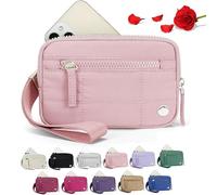 Donubiiu Convely Essential Wristlet,Convely Wristlet,Wristlet Wallets for Women with 3 Zipper Purse, Nylon Quilted Wallet, Small Wristlet Pouch, Rose