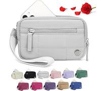 Donubiiu Convely Essential Wristlet,Convely Wristlet,Wristlet Wallets for Women with 3 Zipper Purse, Nylon Quilted Wallet, Small Wristlet Pouch, gris