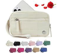 Donubiiu Convely Essential Wristlet,Convely Wristlet,Wristlet Wallets for Women with 3 Zipper Purse, Nylon Quilted Wallet, Small Wristlet Pouch, beige