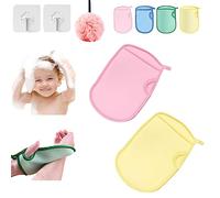 Donubiiu Esponja Saca Mugre Del Cuerpo, Esponjas Saca Mugre, Guantes De Baño para El Cuerpo, Gants démaquillants pour douche corporelle (rose + jaune)