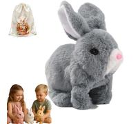 Donubiiu Jouet interactif en forme de lapin, jouet réaliste, en forme de lapin, qui rebondit et qui parle et qui fait briller les yeux des enfants (gris)
