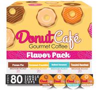 Donut Café 80 capsules de café torréfié moyen pour cafetière Keurig K Cup, 20 capsules de chaque : gâteau aux noix de pécan, miettes de noix de coco, caramel salé, noisette grillée, assortiment