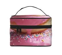 Donut Cake Trousse de maquillage de voyage - Organiseur de toilette portable avec compartiments zippés pour pinceaux, bouteilles et soins de la peau