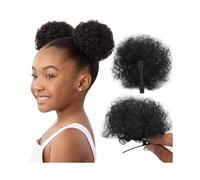 Donut Chignon afro bouffant avec pince à bec de canard, petite extension de cheveux bouclés et crépus, postiches synthétiques en queue de cheval pour Femme(Petit)