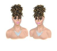 Donut Chignon Afro Puff avec frange Cheveux courts afro crépus bouclés Chignons Extension de cheveux queue de cheval à cordon synthétique pour Femme(Natural Black to Dark Blonde)