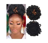 Donut Dreadlocks synthétiques Afro Puff Hair Chignon Faux Locs Clip In Drawstring Pony Tail Postiches pour Femme(1B-30)