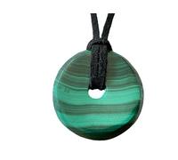 Donut en verre malachite Ø 25 mm avec ruban en tissu dans un emballage cadeau, poli des deux côtés I Brésil