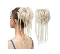 Donut Extensions de cheveux synthétiques élastiques en chignon décoiffé, ondulés naturels, for femmes pour Femme(White Blonde)