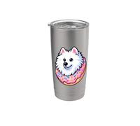 Donut japonais Spitz Kawaii mignon chiot chien rose Gobelet isotherme en acier inoxydable double paroi