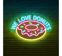 Donut neon sign 14.57x9.25inch LED neon - couleurs personnalisées disponibles pour la maison, chambre à coucher, café, décoration murale de boulangerie, cadeaux d’anniversaire/Noël